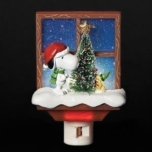 Peanuts  SNOOPY CHRISTMAS TREE NIGHT LIGHT W/WOODSTOCK BY WINDOW-30276
