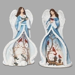 Roman Angel Blossom Tree Pair With Birdhouses, Bunnies, and White Poinsetti-137681