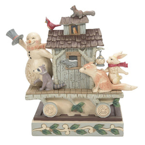 Jim Shore Heartwood Creek "All Aboard the Woodland Caboose" White Woodland Collection Snowman with Animals on Caboose - 6012679