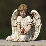 ROMAN JOSEPH STUDIO KNEELING ANGEL W/CARDINAL GARDEN STATUE-65971